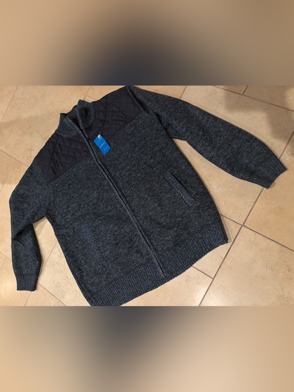 Gioberti Men's XXL Navy Quilted Shoulder Full Zip Sweater Fleece Lined Cardigan